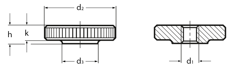 Flat Knurled Thumb Nuts Technical Drawing
