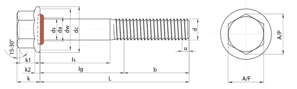 Hex Flange O-Ring Seal Bolts Technical Drawing