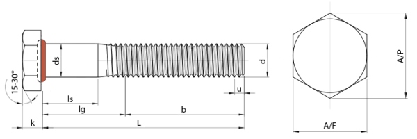 Hex Head O-Ring Seal Screws Technical Drawing
