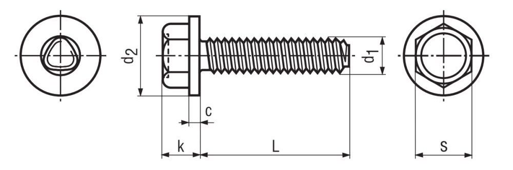 Hex Head Thread Rolling Screws with Flange Technical Drawing