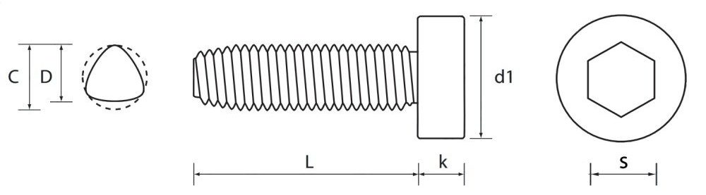 Hex Socket Cap Thread Rolling Screw Technical Drawing