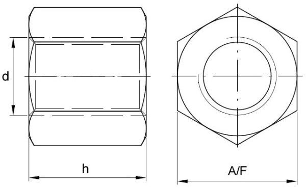 Left-Hand Thread Hexagon Trapezium Threaded Nuts (DIN 103) Technical Drawing