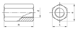 High Corrosion Resistant Hexagon Connector Nut Technical Drawing