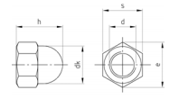 High Corrosion Resistant Hexagon Domed Cap Nuts Technical Drawing