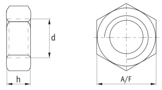 Inconel Hexagon Full Nuts (DIN 934) Technical Drawing