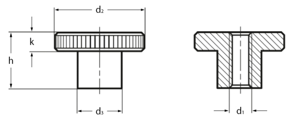 Knurled Shouldered Thumb Nuts Technical Drawing