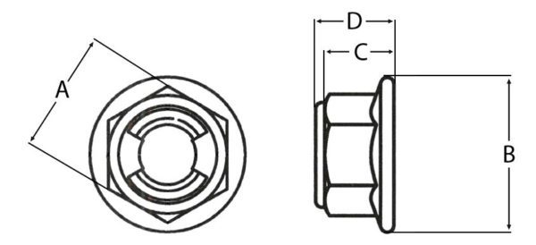 Flange Metal Insert Self Locking Nut Technical Drawing