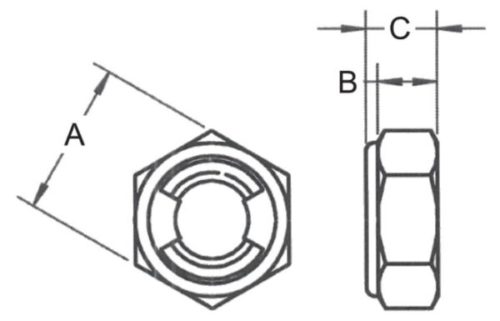 Metal Insert Self Locking Nut Thin Technical Drawing