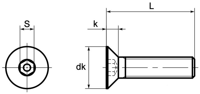 Molybdenum Socket Countersunk Screws (DIN 7991) Technical Drawing