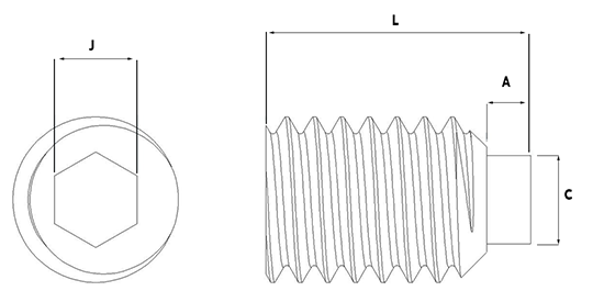 Nylon Tipped Grubscrews Technical Drawing