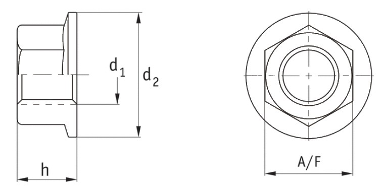 Plastic Hexagon Washer Faced Nuts Technical Drawing
