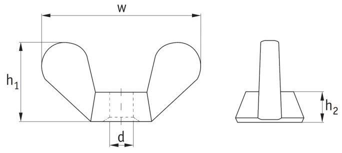 Plastic Wing Nuts German Form (DIN 315) Technical Drawing