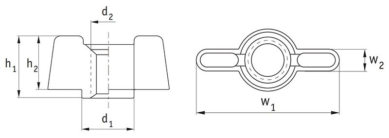 Plastic Wing Nuts Form B Technical Drawing