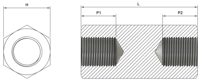 Plastic Hex Tapped Nylon Spacers Technical Drawing