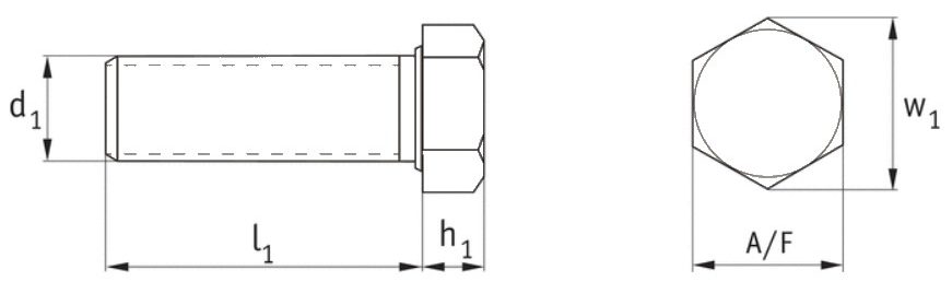 Plastic Hexagon Head Set Screws (DIN 933) Technical Drawing