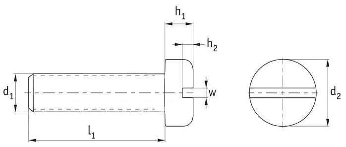 Plastic Slotted Pan Screws (DIN 85) Technical Drawing