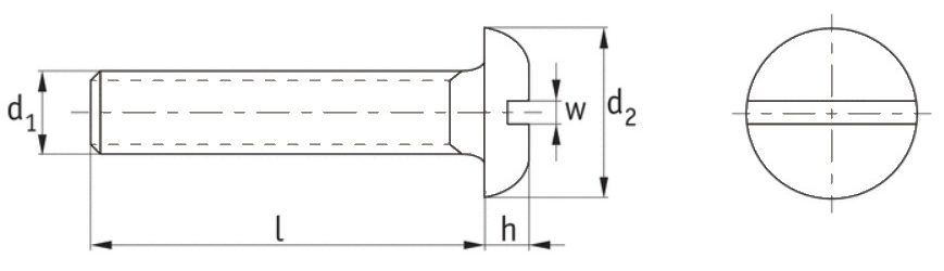 Plastic Slotted Mushroom Machine Screws Technical Drawing