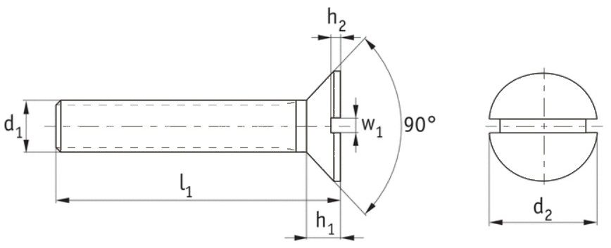 Plastic Slotted Countersunk Screws (DIN 963) Technical Drawing