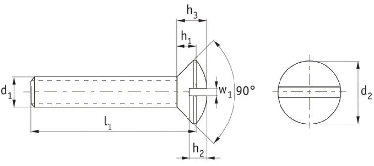 Plastic Slotted Raised Countersunk Screws (DIN 964) Technical Drawing