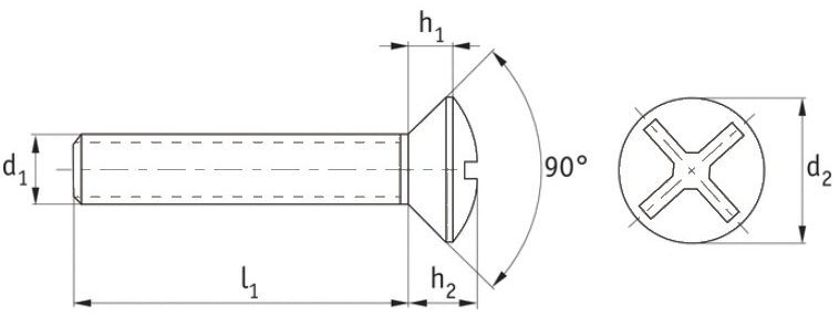 Plastic Pozi Raised Countersunk Screws (DIN 966) Technical Drawing