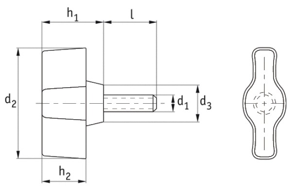 Plastic Wing Screws with Stud Angled Collar Technical Drawing