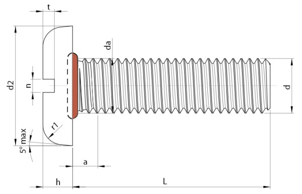 Pan Head O-Ring Seal Screws DIN 85 Technical Drawing