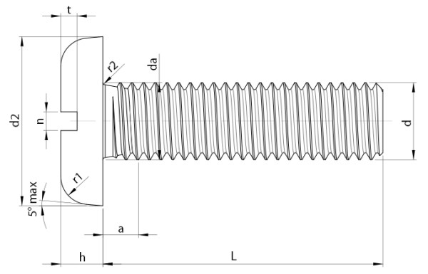 Pan Head Seal Screws with Under Head Seal DIN 85 Technical Drawing