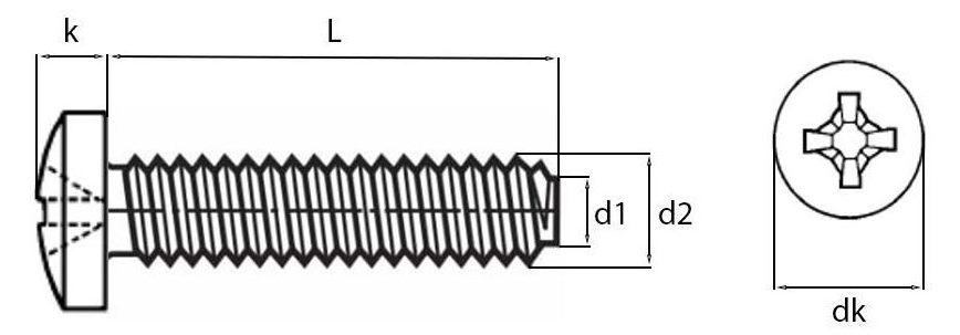 Phillips Pan Thread Rolling Screws Technical Drawing