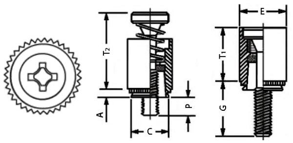 Phillips Recessed Head Self Clinch Captive Panel Fasteners Technical Drawing