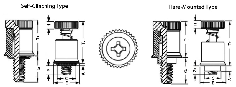 Phillips Spring-Loaded Captive Panel Fasteners Technical Drawing