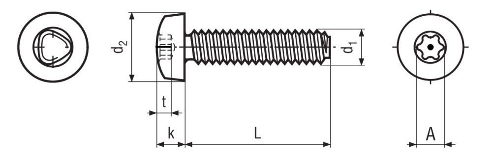 Pin 6 Lobe Pan Thread Rolling Screws Technical Drawing