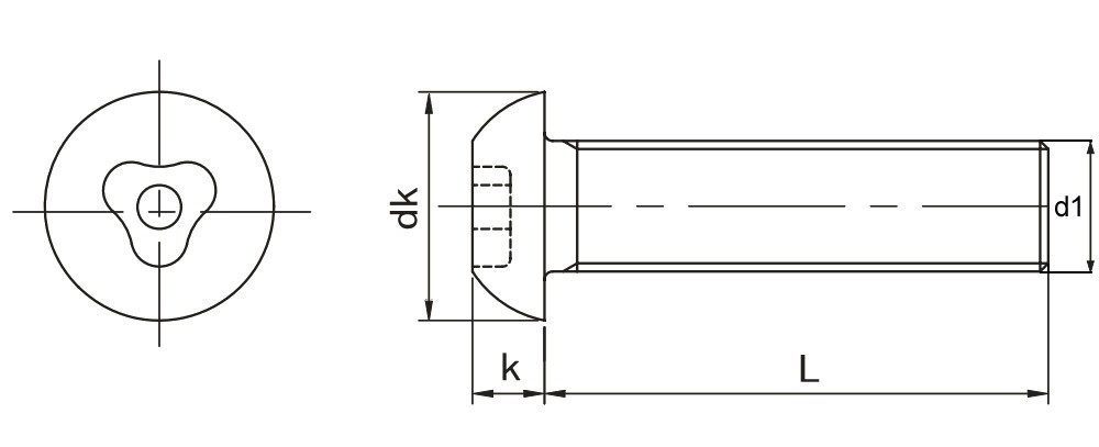 Pin Button Tricle Bolt Technical Drawing