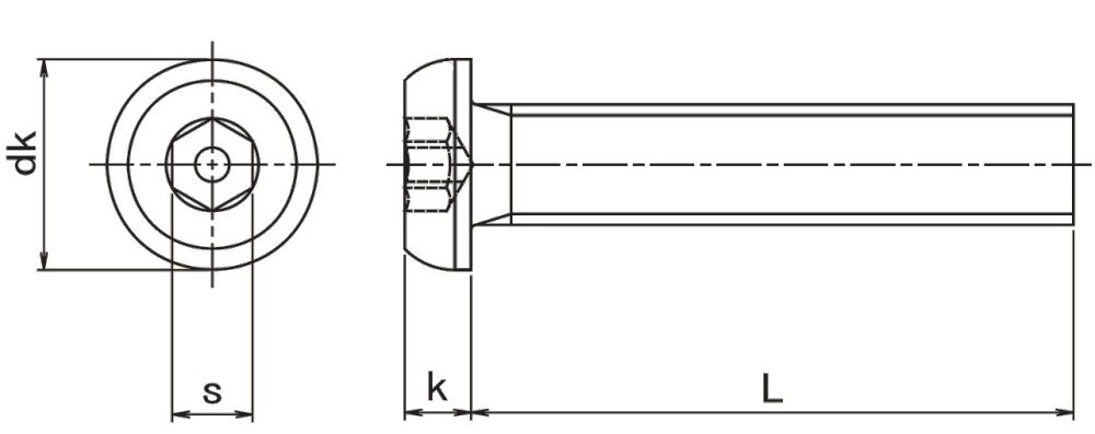 Pin Hex Button Machine Screw Technical Drawing