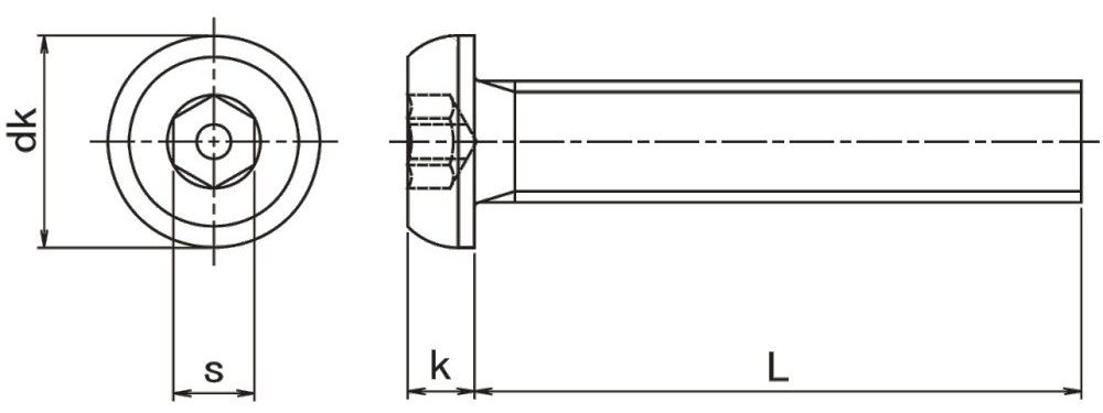 Pin Hex Button Machine Screw Technical Drawing