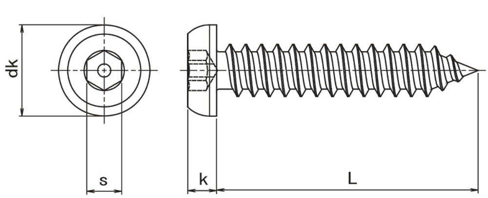 Pin Hex Button Self Tapper Technical Drawing