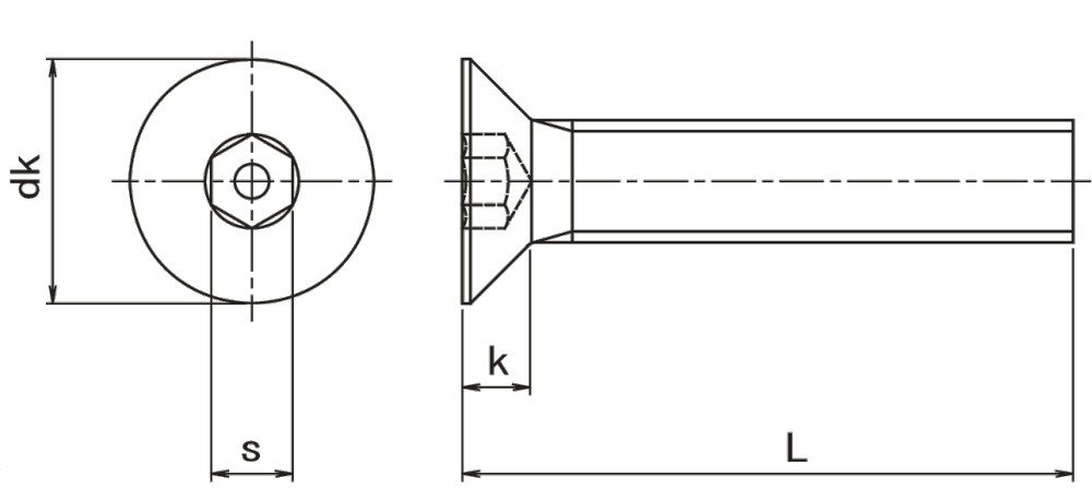 Pin Hex Countersunk Machine Screw Technical Drawing