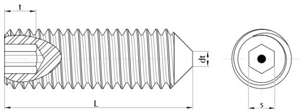 Pin Hex Security Grub Screw Cone Point (DIN 914 with Pin) Technical Drawing