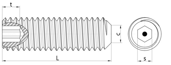 Pin Hex Security Grub Screw Flat Point (DIN 913 with Pin) Technical Drawing