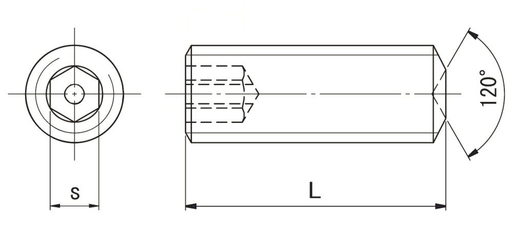 Pin Hex Grub Screw Technical Drawing