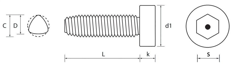 Pin Hex Socket Cap Thread Rolling Screw Technical Drawing