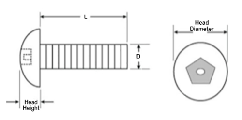 Pin Pentagon Button Security Machine Screws Technical Drawing