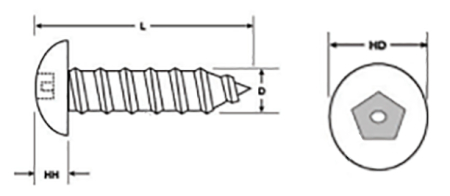 Pin Pentagon Button Self Tapping Security Screws Technical Drawing