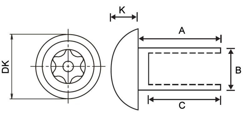 Pin Torx Barrel Nut Technical Drawing