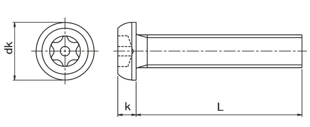 Pin Torx Button Machine Screw Technical Drawing