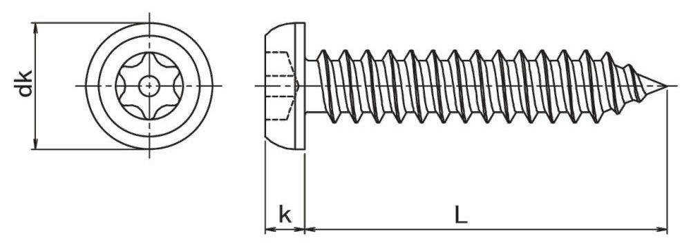 Pin Torx Button Self Tapper Technical Diagram