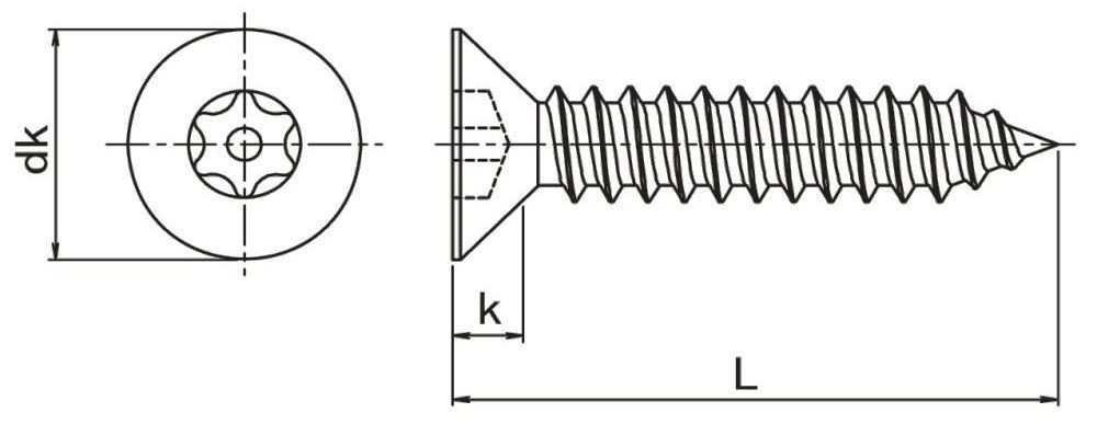 Pin Torx Countersunk Self Tapper Technical Diagram