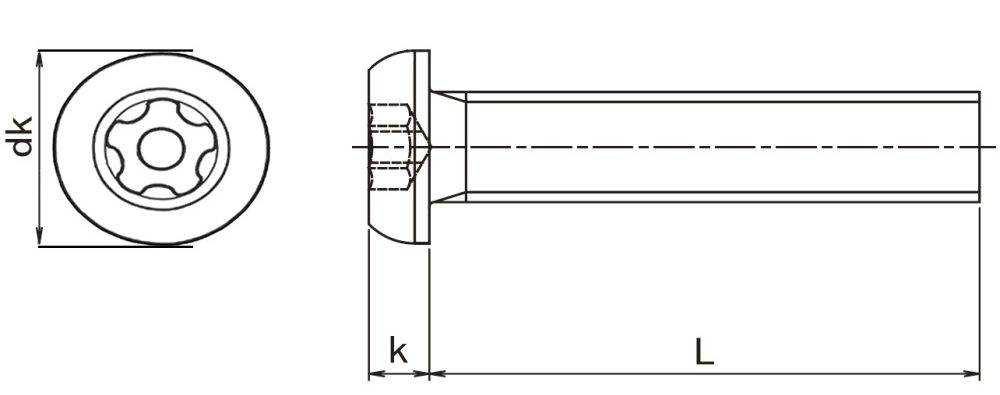 Pin TorxPlus Button Machine Screw Technical Drawing