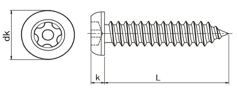 Pin TorxPlus Button Self Tapper Technical Drawing