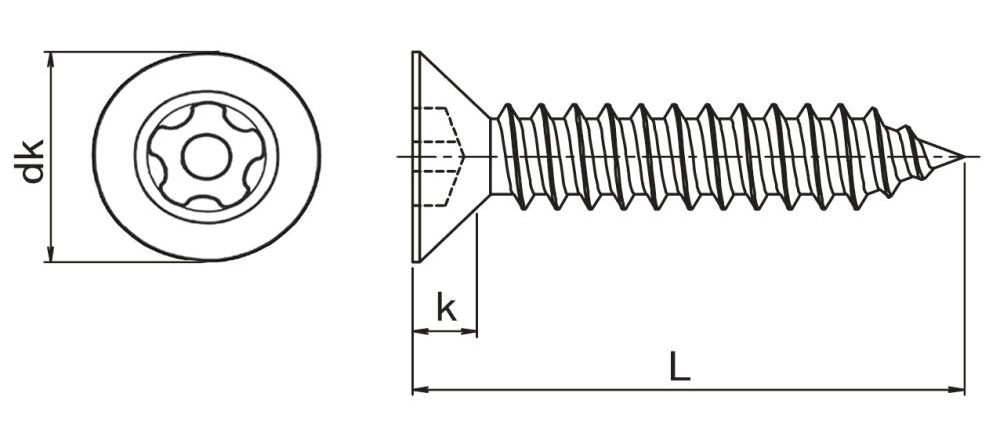 Pin TorxPlus Countersunk Self Tapper Technical Drawing