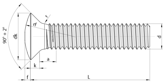 Raised Countersunk Seal Screws with Under Head Seal Technical Drawing